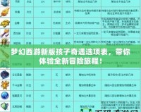 夢幻西游新版孩子奇遇選項表，帶你體驗全新冒險旅程！