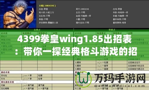 4399拳皇wing1.85出招表：帶你一探經(jīng)典格斗游戲的招式奧秘！