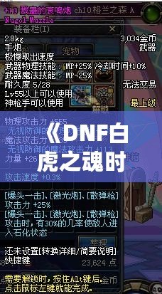 《DNF白虎之魂時(shí)裝是哪年的？回顧經(jīng)典，探秘這款時(shí)裝的傳奇魅力》