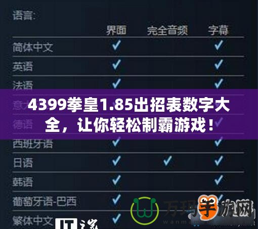 4399拳皇1.85出招表數(shù)字大全，讓你輕松制霸游戲！